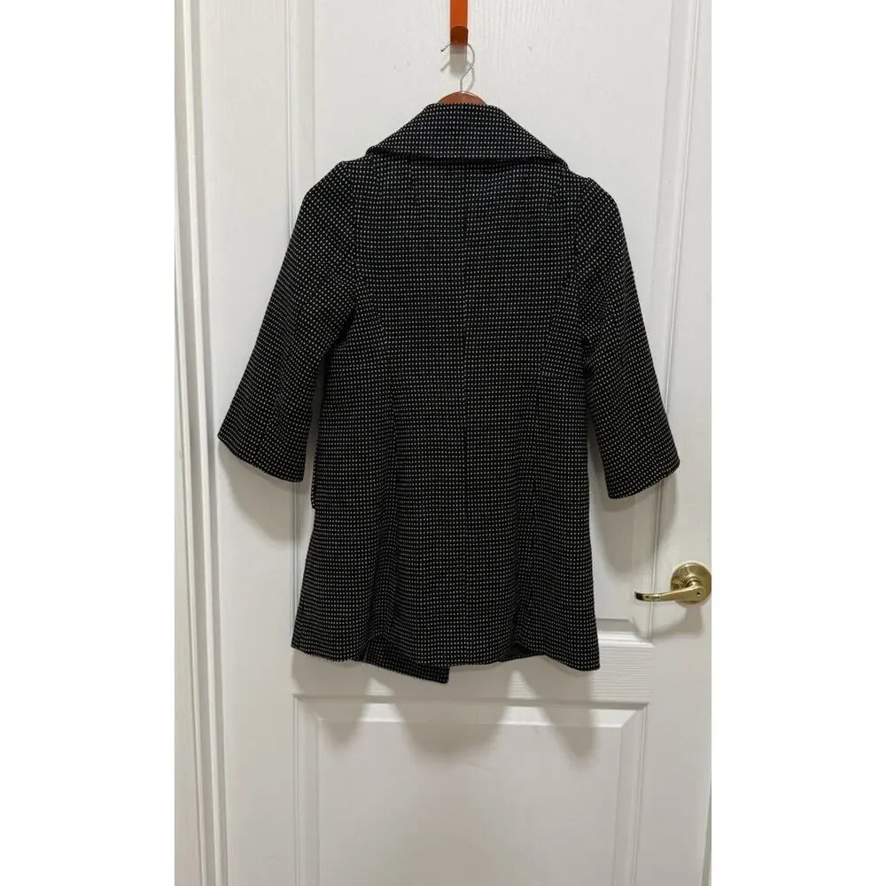 Forever 21 Peacoat Womens Small Black White Micro Houndstooth Wool Blend Coat